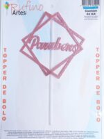 Topo de Bolo Quadrado Eva Glliter Rosa