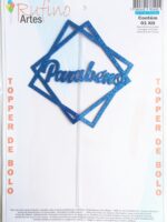 Topo de Bolo Quadrado Eva Glliter Azul