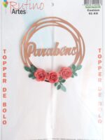 Topo de Bolo Circulo Rose Gold Com Rosa Cor Rose