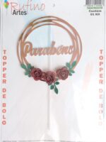 Topo de Bolo Circulo Rose Gold Com Rosa Cor Rose Gold