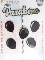 Topo de Bolo Balão 3D Preto