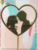 Namorados Coração Acrílico Dourado Espelhado