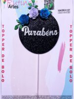 Topo de Bolo Círculo Flor EVA Azul