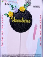 Topo de Bolo Círculo EVA Flor Amarela