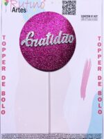 Topo de Bolo Círculo Gratidão EVA Fundo Pink