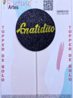 Topo de Bolo Círculo Gratidão EVA Fundo Preto