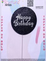 Topo de Bolo Círculo Happy Birthday EVA Prata