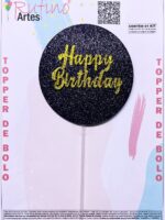 Topo de Bolo Círculo Happy Birthday EVA Dourado