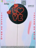 Topo de Bolo Círculo Love EVA - Preto/Vermelho