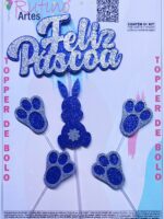 Topo de Bolo Feliz Páscoa Patinha EVA Azul