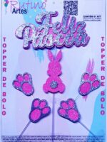 Topo de Bolo Feliz Páscoa Patinha EVA Rosa