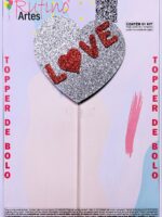 Topo de Bolo Coração Love EVA Prata/Vermelho
