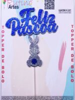 Topo de Bolo Feliz Páscoa Coelho EVA Azul