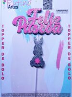 Topo de Bolo Feliz Páscoa Coelho EVA Rosa