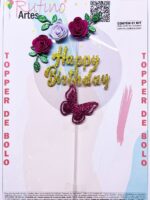 Topo de Bolo Flutuante Flor Pink