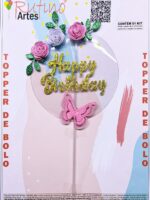 Topo de Bolo Flutuante Flor Rosa