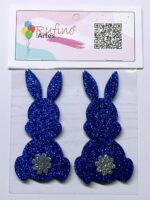 Aplique Coelho EVA 3D Azul com Pompom Prata - 08cm - Pct 08 Und