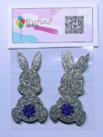 Aplique Coelho EVA 3D Prata com Pompom Azul - 08cm - Pct 08 Und