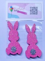 Aplique Coelho EVA 3D Rosa com Pompom Prata - 08cm - Pct 08 Und