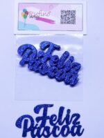 Aplique Feliz Páscoa EVA Azul - 10x5cm - Pct 06 Und