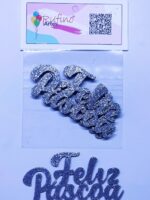 Aplique Feliz Páscoa EVA Prata - 10x5cm - Pct 06 Und