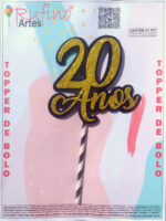 Topo de Bolo 20 Anos EVA Dourado
