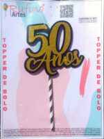 Topo de Bolo 50 Anos EVA Dourado