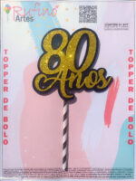 Topo de Bolo 80 Anos EVA Dourado