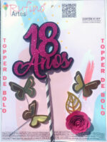 Topo de Bolo EVA Pink 18 anos com Flor e Borboleta