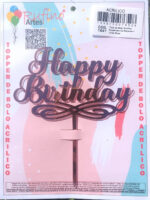 Topo de Bolo Acrílico Espelhado Feliz Aniversário Rose