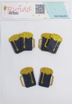 Aplique Caneca Chopp em EVA - Dourado/Preto - 3,5x4,5cm - Pct 06 Und
