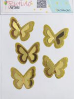 Borboleta 3D TNT/METALIZADA - Dourada - Pct 05 Und