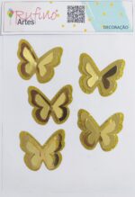 Borboleta 3D TNT/METALIZADA - Dourada - Pct 05 Und