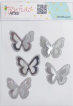 Borboleta 3D TNT/METALIZADA - Prata - Pct 05 Und
