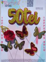 Topo de Bolo 50Tei Eva Com Flor Vermelha