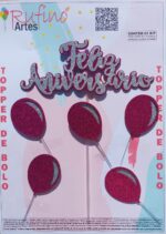 Topo de Bolo Feliz Aniversário Eva Balão Prata/Pink