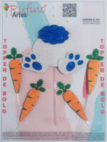 Topo de Bolo Coelho Pom Pom 3D Azul