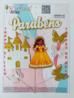 Topo de Bolo Realeza Amarela Scrapbook EVA