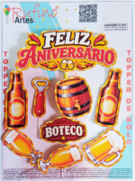 Topo de Bolo Feliz Aniversário Boteco Amarelo