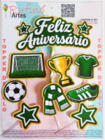 Topo de Bolo Feliz Aniversário Futebol Verde Mod 03