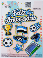 Topo de Bolo Feliz Aniversário Futebol Azul Mod 03