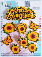 Topo de Bolo Feliz Aniversário Girassol Mod 02