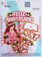 Topo de Bolo Feliz Aniversário Mulher Virtuosa Mod 02