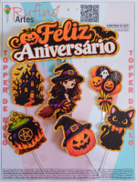 Topo de Bolo Feliz Aniversário Halloween Bruxinha