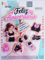 Topo de Bolo Feliz Aniversário Musculação Feminino Mod 02