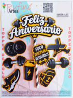 Topo de Bolo Feliz Aniversário Musculação Neutro Mod 02