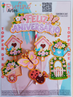 Topo de Bolo Feliz Aniversário Jardim Encantado Mod 02