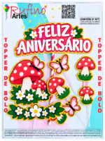 Topo de Bolo Feliz Aniversário Cogumelos