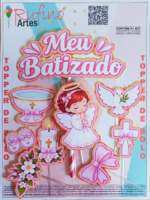 Topo de Bolo Meu Batizado Rosa Mod 02
