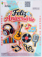 Topo de Bolo Feliz Aniversário Musical Mod 02